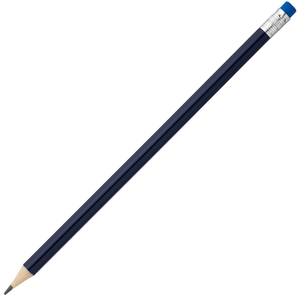 Печать логотипа на синем карандаше с синим ластиком