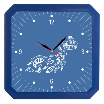 Квадратные настенные часы из синего пластика с печатью логотипа компании