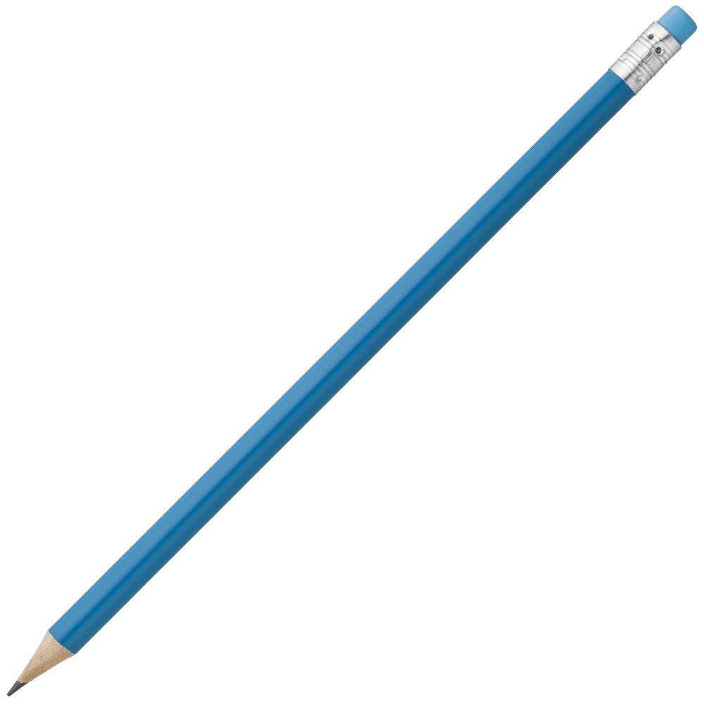 Печать логотипа на голубом карандаше с голубым ластиком