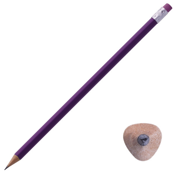 Фиолетовый карандаш трехгранный чернографитный с ластиком
