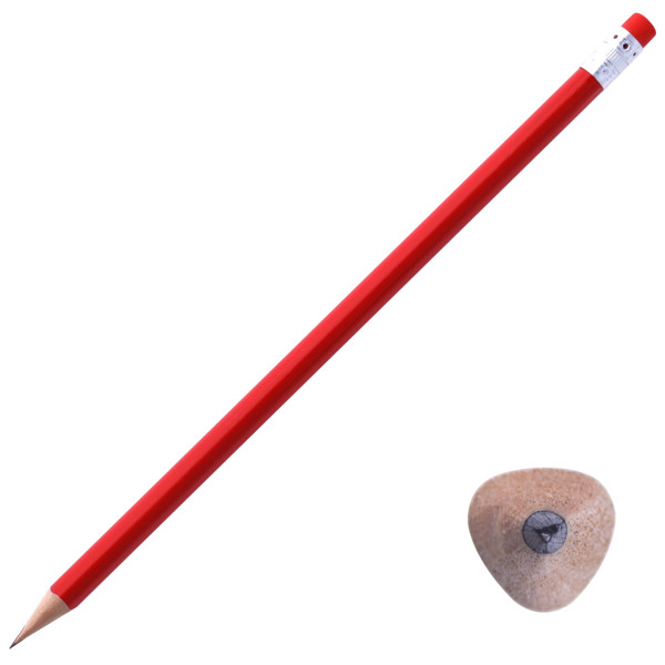 Красный карандаш трехгранный чернографитный с ластиком