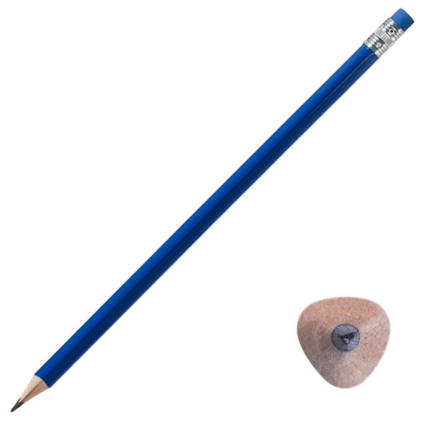 Синий карандаш трехгранный чернографитный с ластиком
