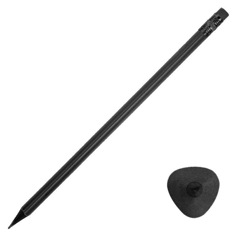 Трехгранный черный карандаш из черного дерева с ластиком
