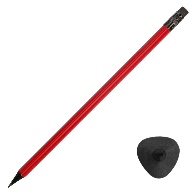 Трехгранный красный карандаш из черного дерева с ластиком