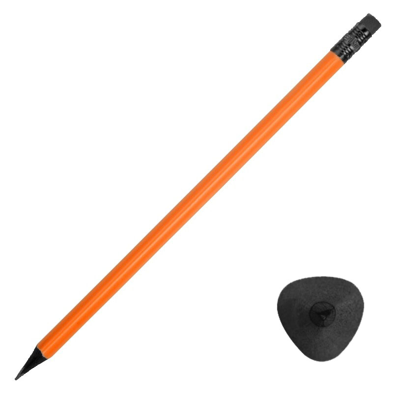 Трехгранный оранжевый карандаш из черного дерева с ластиком
