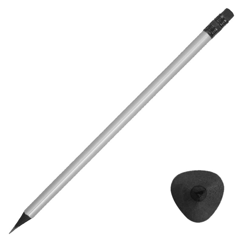 Трехгранный серебристый карандаш из черного дерева с ластиком