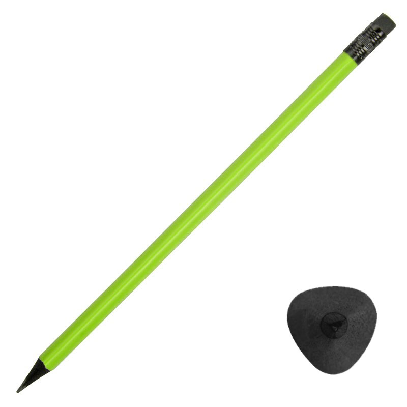 Трехгранный зеленый карандаш из черного дерева с ластиком