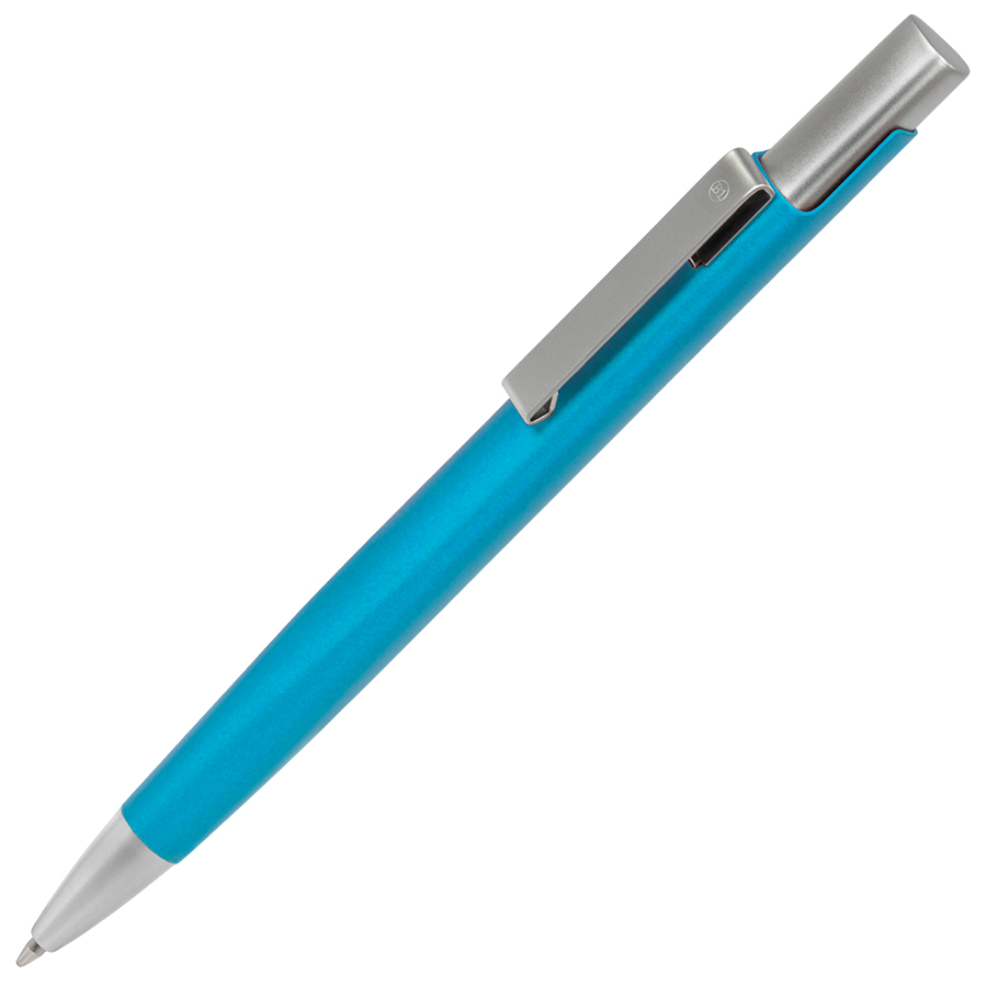 металлические ручки с логотипом, бирюзовая/серебристая