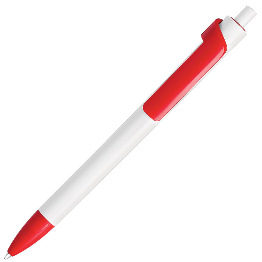 ручка с логотипом, пластиковая, белая/красная
