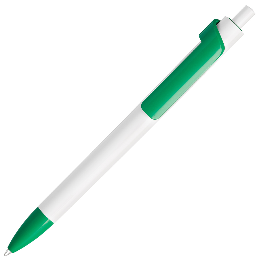 ручка с логотипом, пластиковая, белая/зеленая