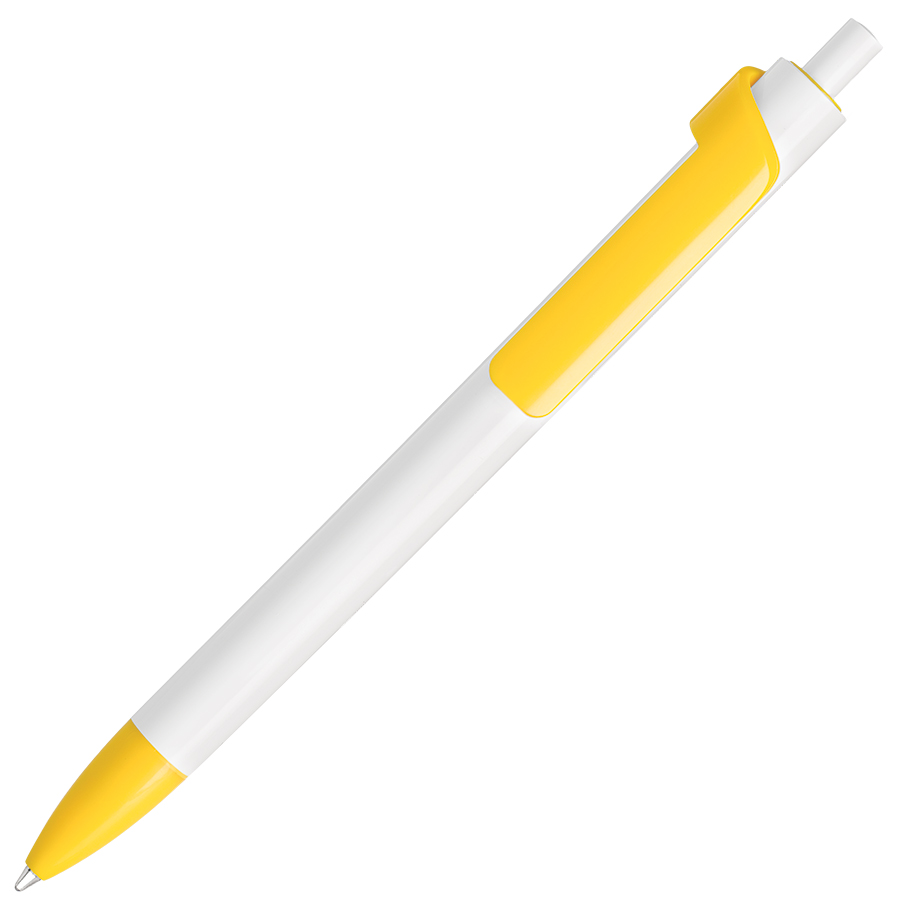 ручка с логотипом, пластиковая, белая/желтая