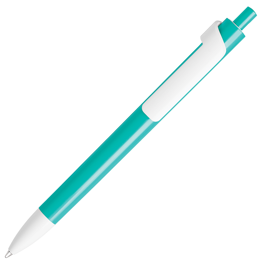 ручка с логотипом, пластиковая, бирюзовая/белая