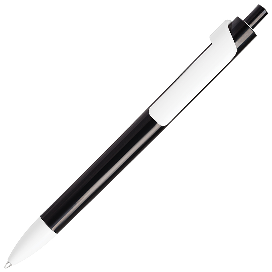 ручка с логотипом, пластиковая, черная/белая