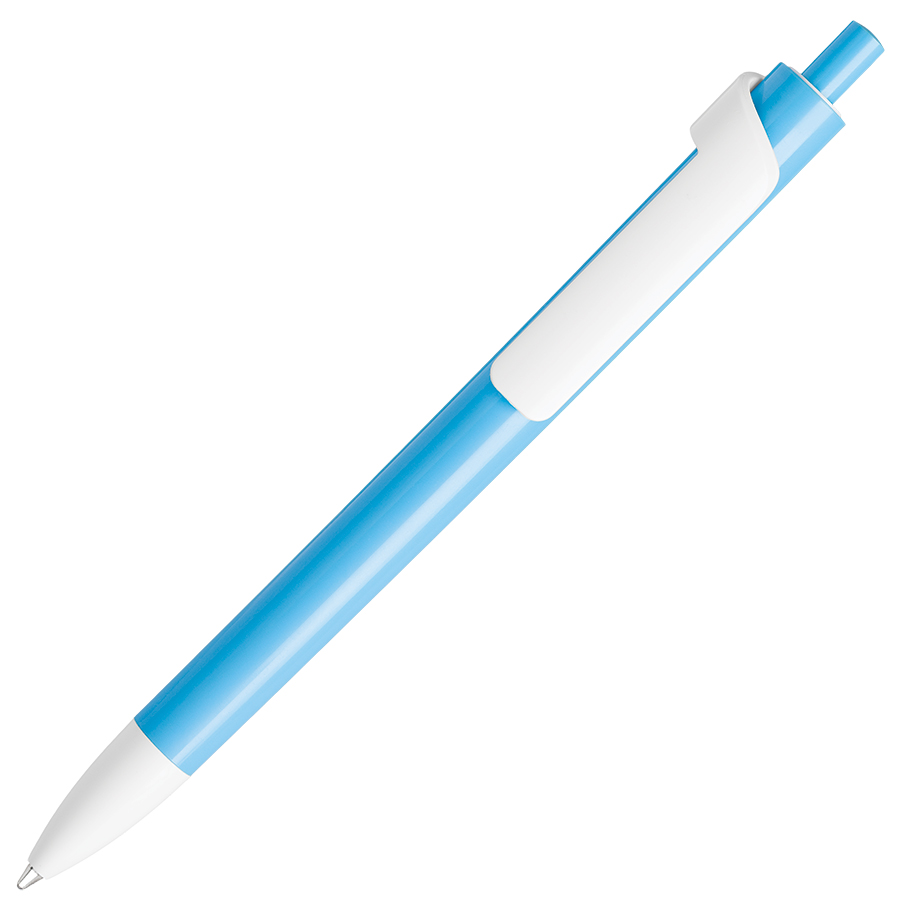 ручка с логотипом, пластиковая, голубая/белая