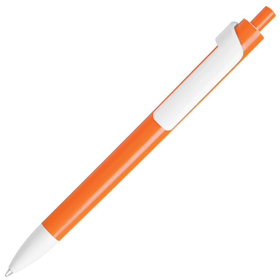 ручка с логотипом, пластиковая, оранжевая/белая