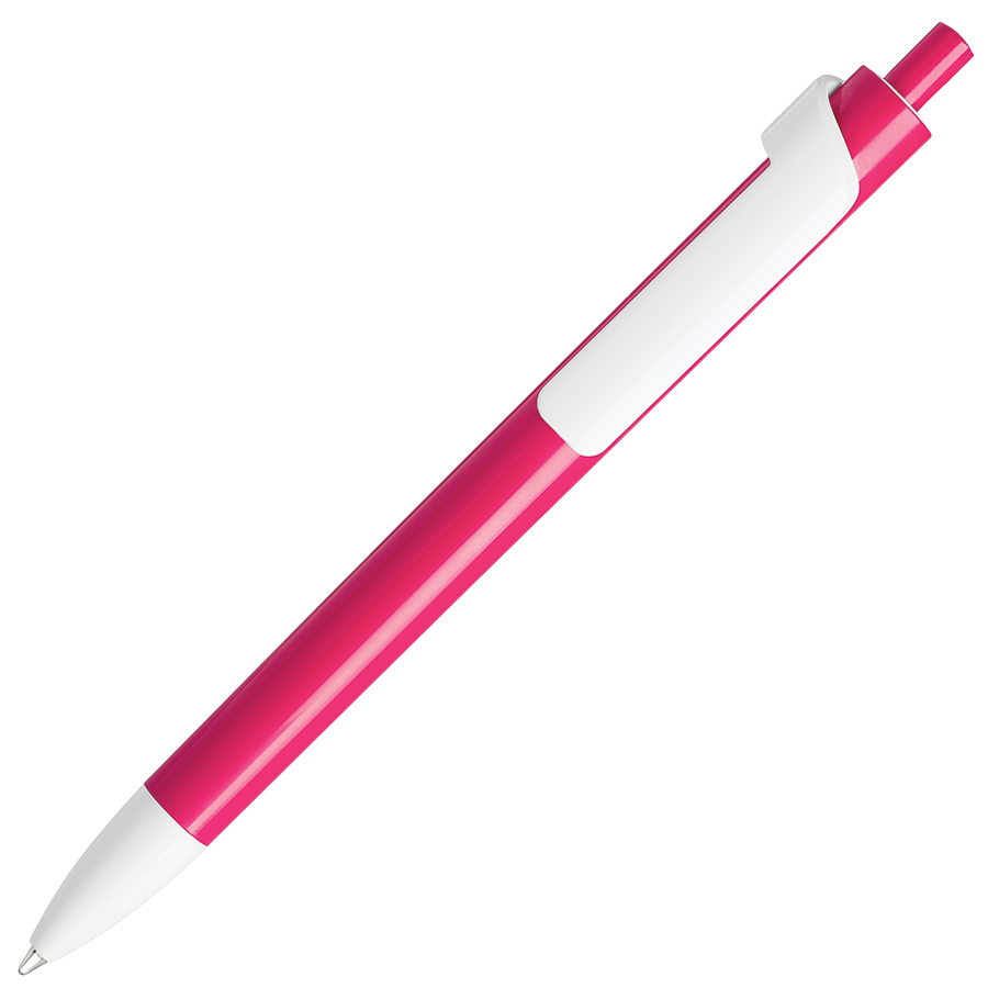 ручка с логотипом, пластиковая, розовая/белая
