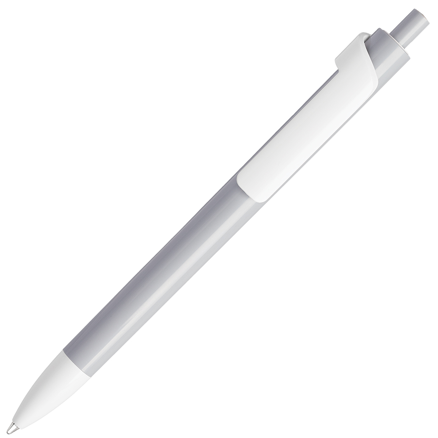 ручка с логотипом, пластиковая, серая/белая