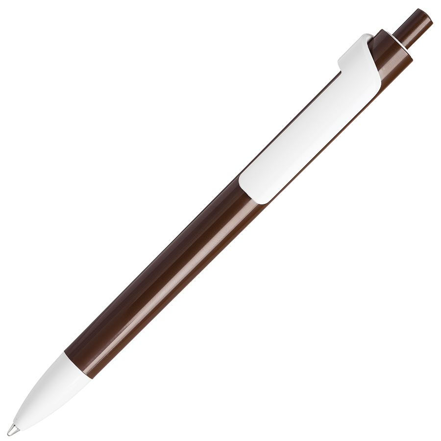ручка с логотипом, пластиковая, шоколадная/белая