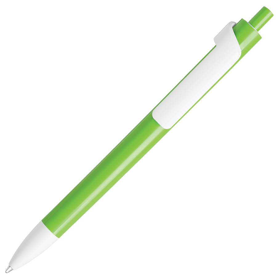 ручка с логотипом, пластиковая, светло-зеленая/белая