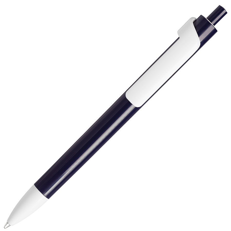 ручка с логотипом, пластиковая, темно-синяя/белая