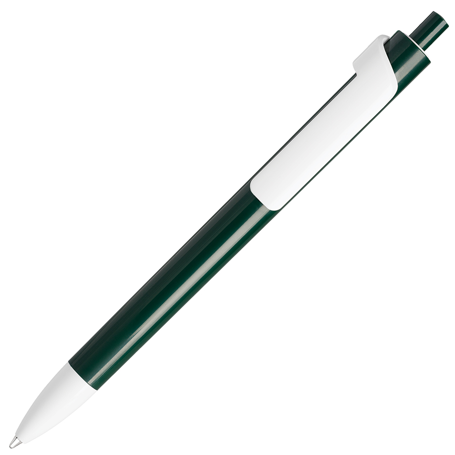 ручка с логотипом, пластиковая, темно-зеленая/белая