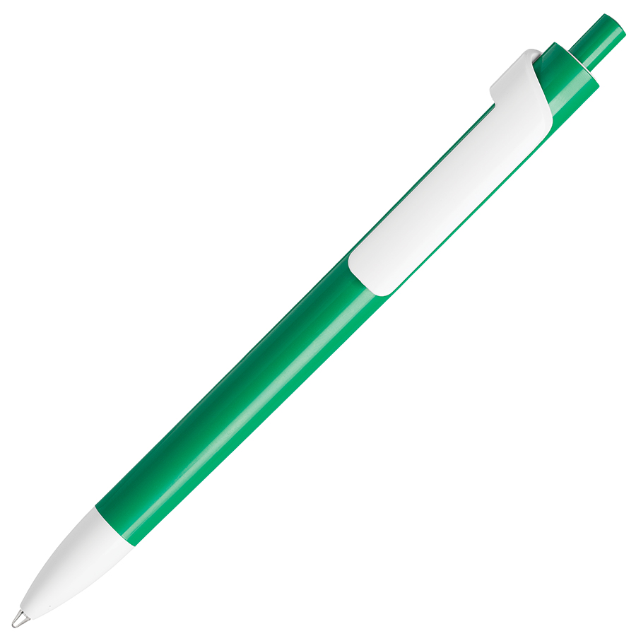 ручка с логотипом, пластиковая, зеленая/белая
