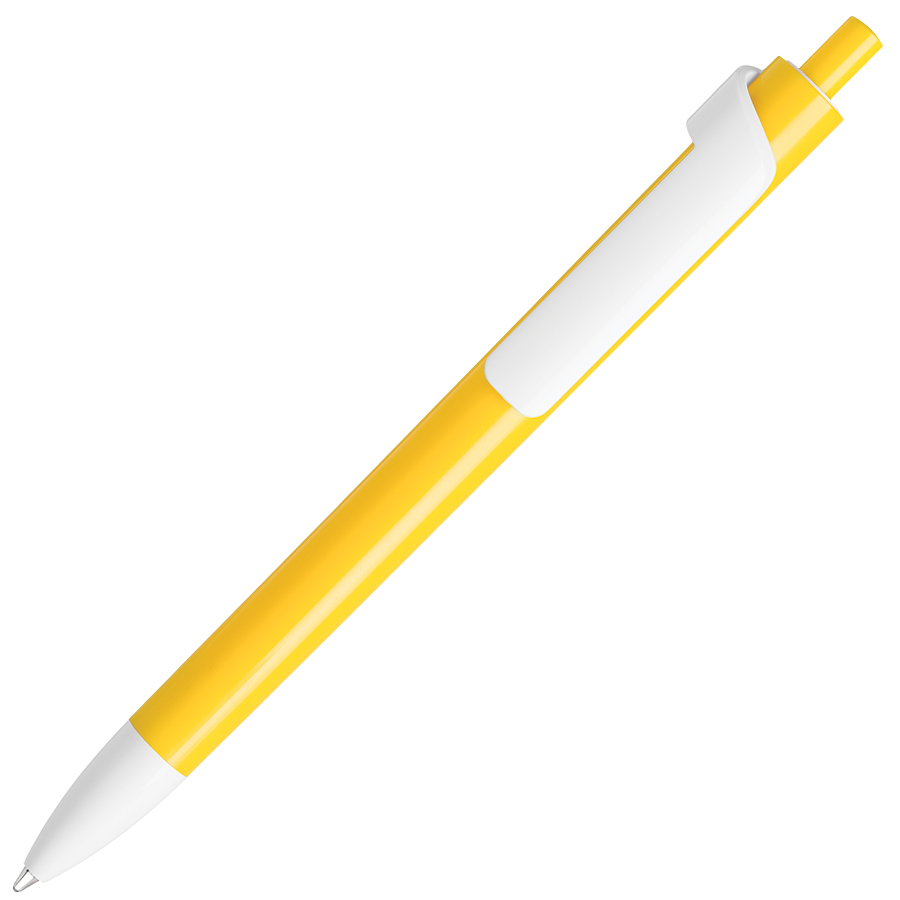 ручка с логотипом, пластиковая, желтая/белая