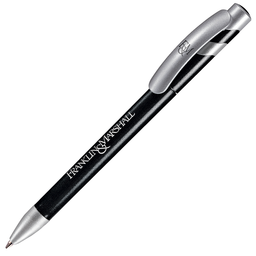 ручка с логотипом, пластиковая, черная/серебристая