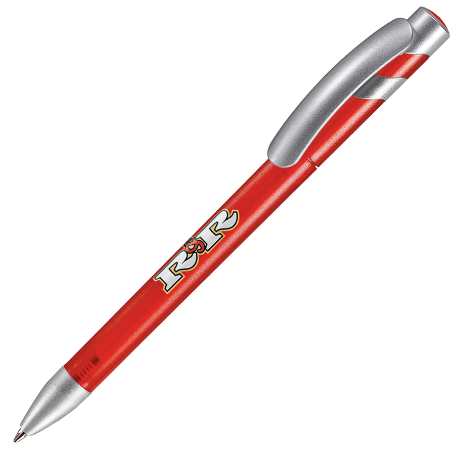 ручка с логотипом, пластиковая, красная/серебристая