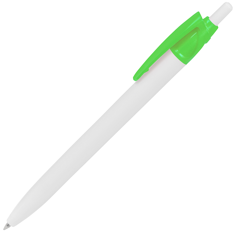 ручка с логотипом, пластиковая, белая/зеленая