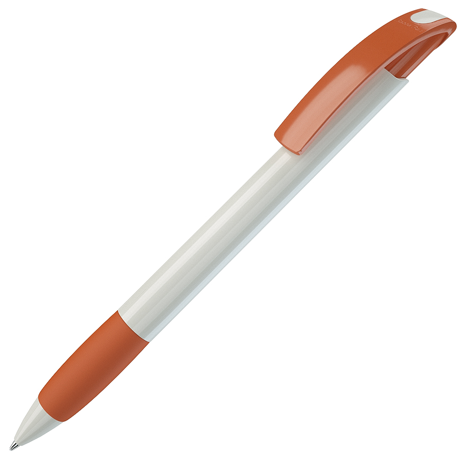 ручка с логотипом, пластиковая, белая/оранжевая