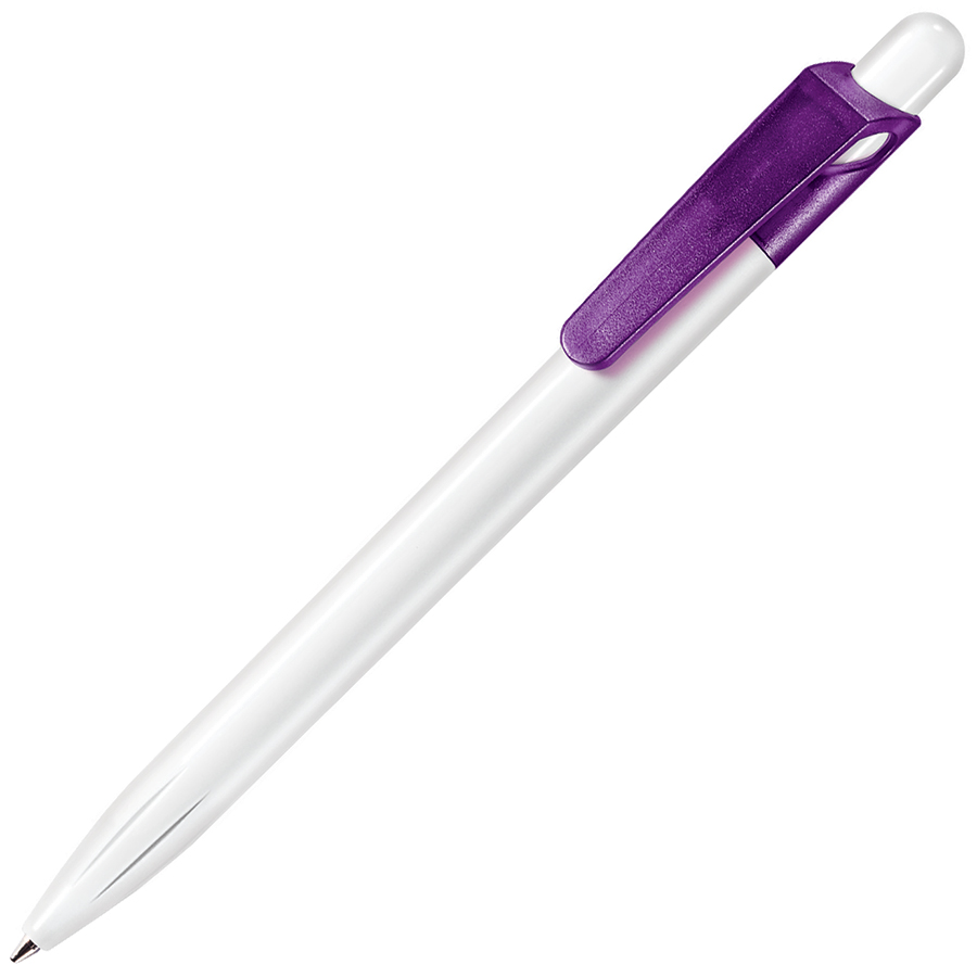 ручка с логотипом, пластиковая, белая/фиолетовая