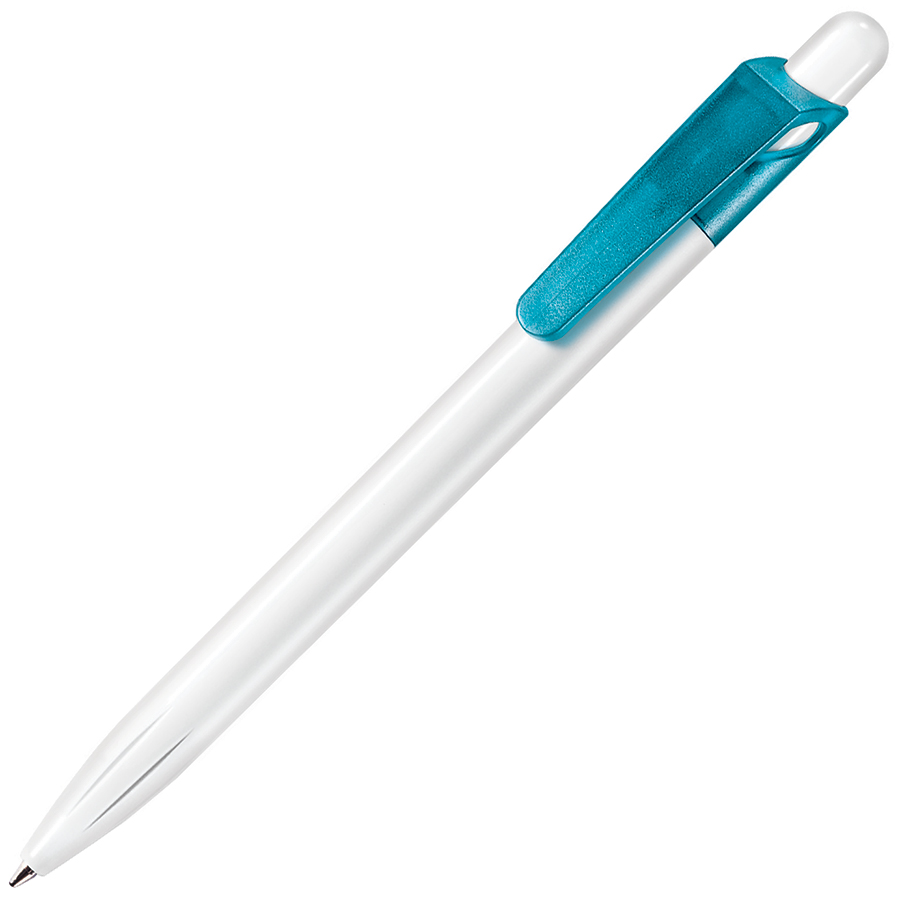 ручка с логотипом, пластиковая, белая/голубая