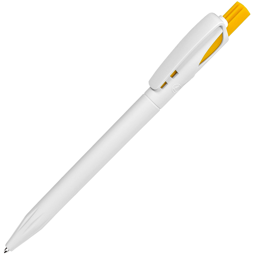ручка с логотипом, пластиковая, белая/желтая
