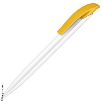 ручка Сенатор с логотипом, SENATOR Challenger Basic Polished, белая/желтая