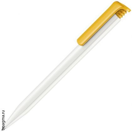ручка Сенатор с логотипом, SENATOR Super-Hit Basic Polished, белая/желтая